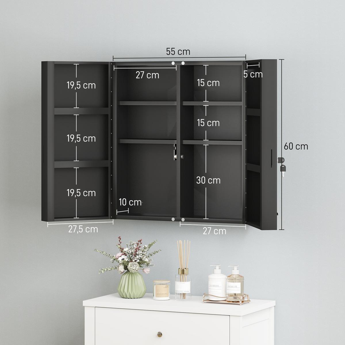 MEDIZINSCHRANK Kaltgewalzter-Stahl Schwarz - Schwarz, Metall (18/60/55cm) - Kleankin