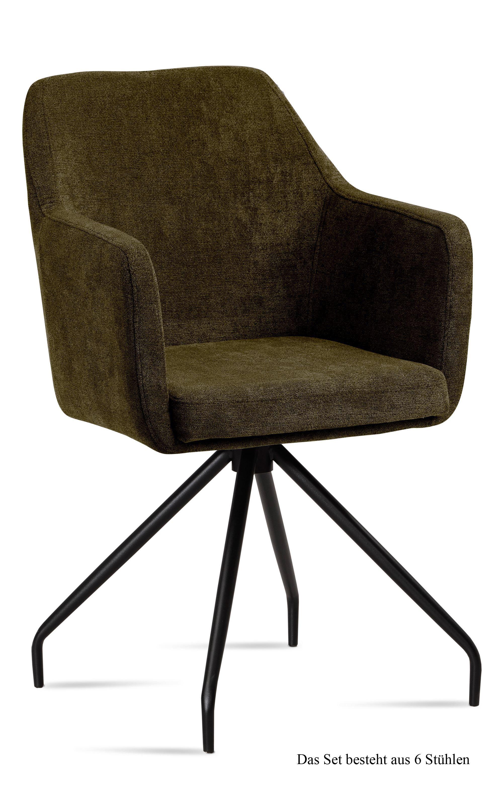 ARMLEHNSTUHL (6er-Set) Dijana 57x87x60 Schwarz/Khaki - Dunkelgrün/Schwarz, Kunststoff (60/87/57cm) - 58aufmkessel
