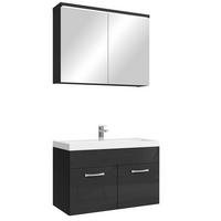 BADMÖBEL-SET Paso 3 Teile Schwarz Hochglanz - 80 x 35 x 55 cm - Schwarz, Holz (80/55/40cm) - Badplaats
