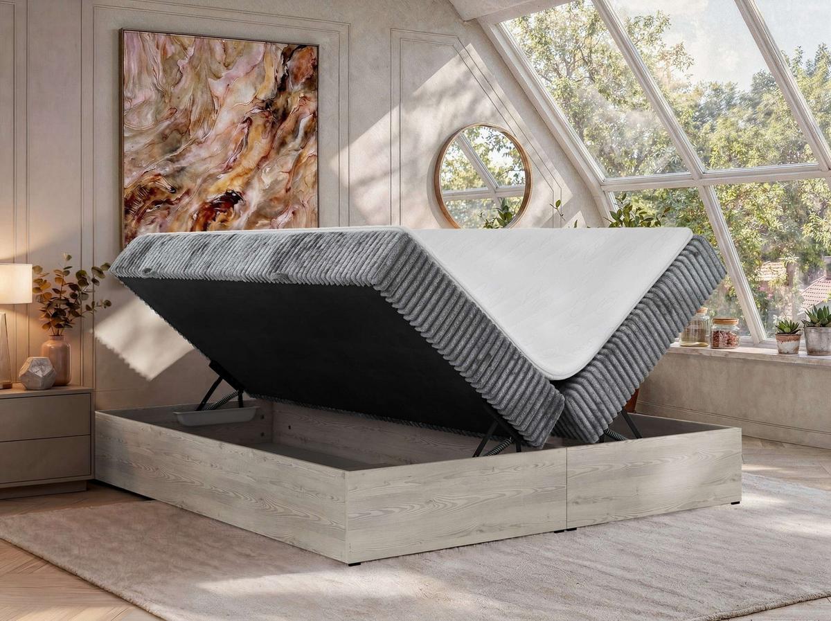 BOXBETT NORDIC ZERO 160/200 - Grau Cord - Topper T25 - H4 - Schwarz/Grau, Kunststoff/Textil (160/200cm) - MKS