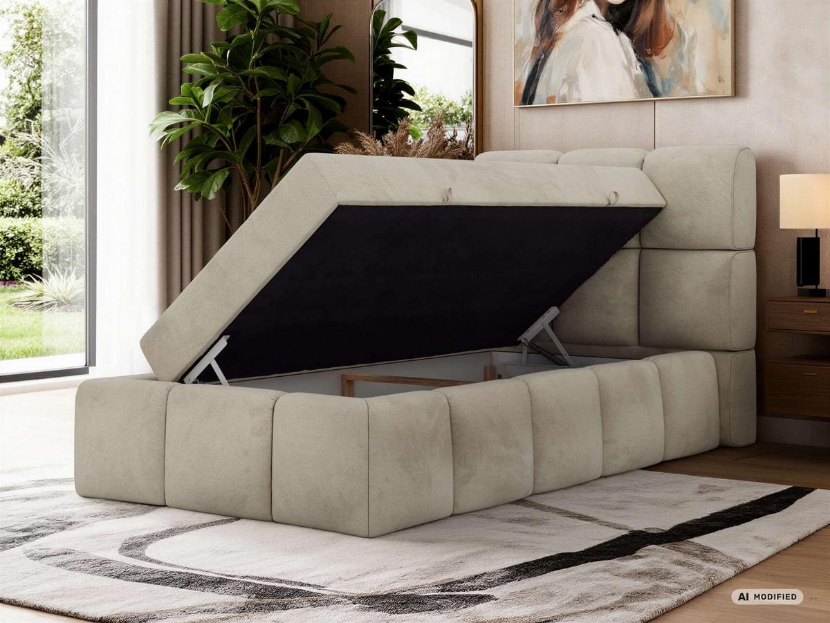 BOXBETT NIRA 90/200 - Beige Velvet - Topper T25 - H3 - Beige/Schwarz, Kunststoff/Textil (200/90cm) - MKS