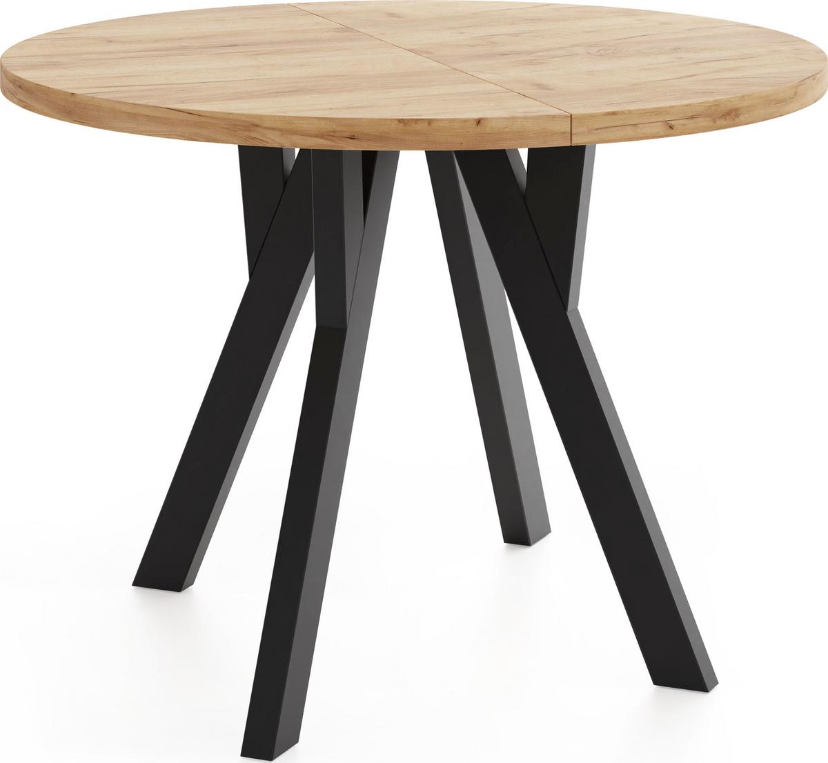 ESSTISCH Avero Black runder ausziehbarer, Eiche Craft braun 100-200/100/77 cm - Eiche Wotan/Schwarz, Holz/Holzwerkstoff (100/200/77cm) - WFL GROUP