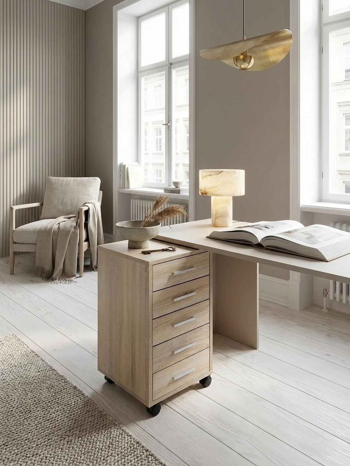 SCHUBLADENSCHRANK Holz 5 Schubladen Mit Rollen ITTER, Beige 33x38x63 cm - Beige/Schwarz, Holz/Kunststoff (33/63/38cm) - KADIMA DESIGN