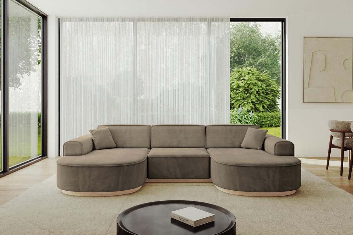 WOHNLANDSCHAFT MARI-U1-v1 - 303x171x83 cm Dunkelbraun Velours - Dunkelbraun, Holzwerkstoff/Textil (303/83/171cm) - ALTDECOR