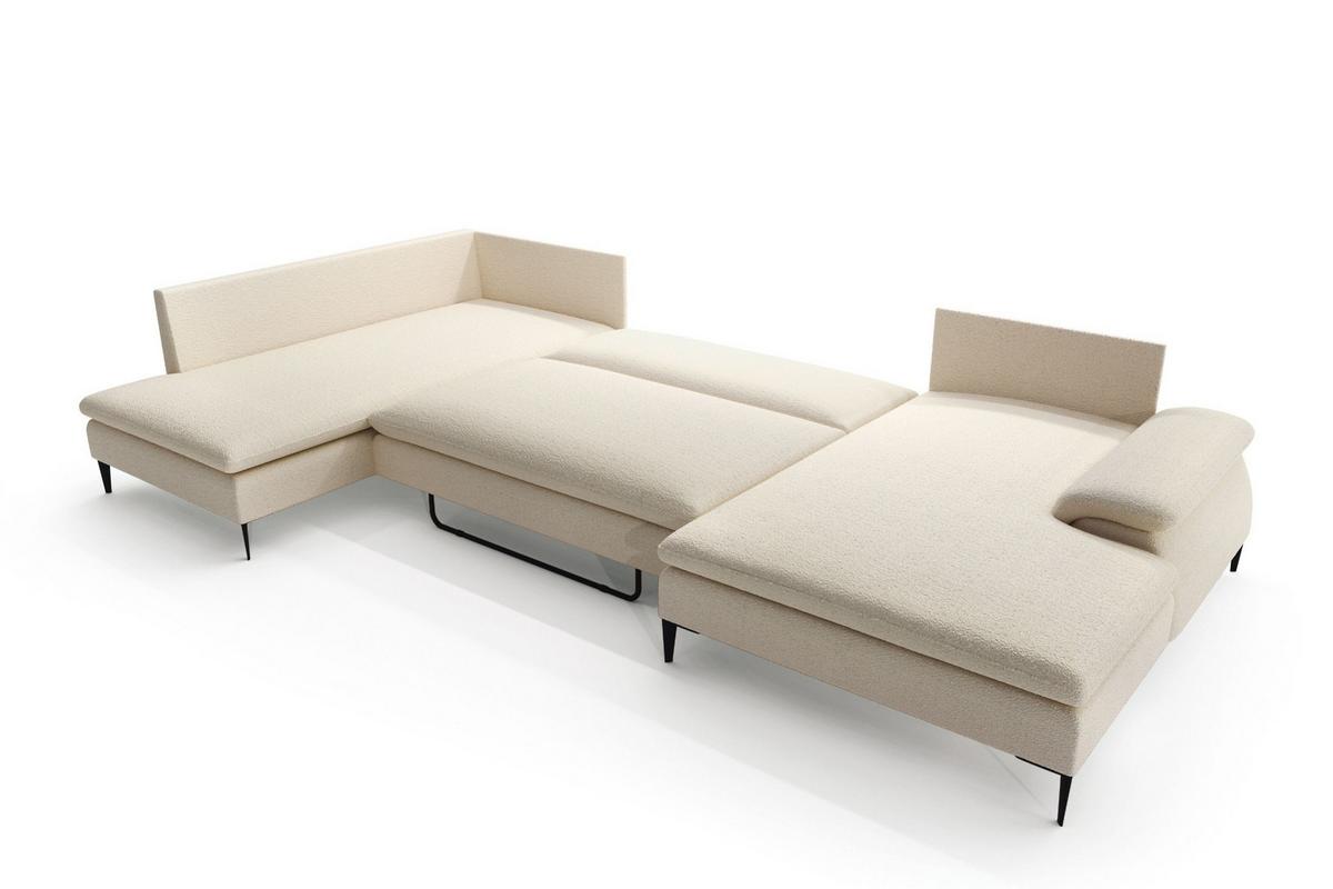 WOHNLANDSCHAFT BREZZA Beige Plüsch-Stoff mit Schlaffunktion - Beige, Holz (350/87/205cm) - MASSENO