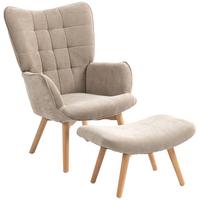 OHRENSESSEL mit Hocker, Relaxsessel, Polstersessel in Cord-Optik, mit Holzbeine - Hellbraun/Braun, Buchenholz/Textil (72/101/80cm) - HOMCOM