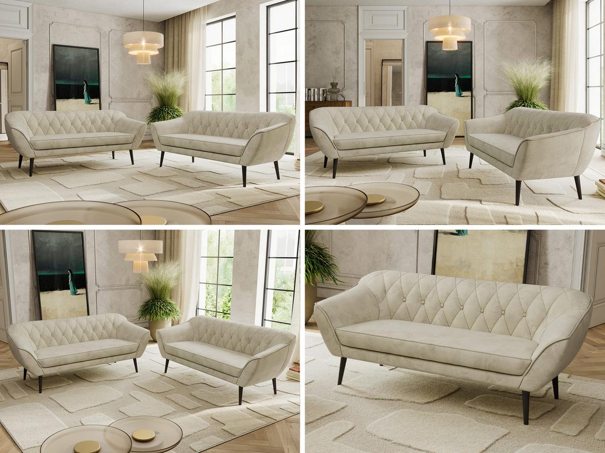 SITZGARNITUR PIRS 3+3 - Beige Velvet - Schwarze Beine - Beige/Schwarz, Holzwerkstoff/Textil (180/75/74cm) - MKS