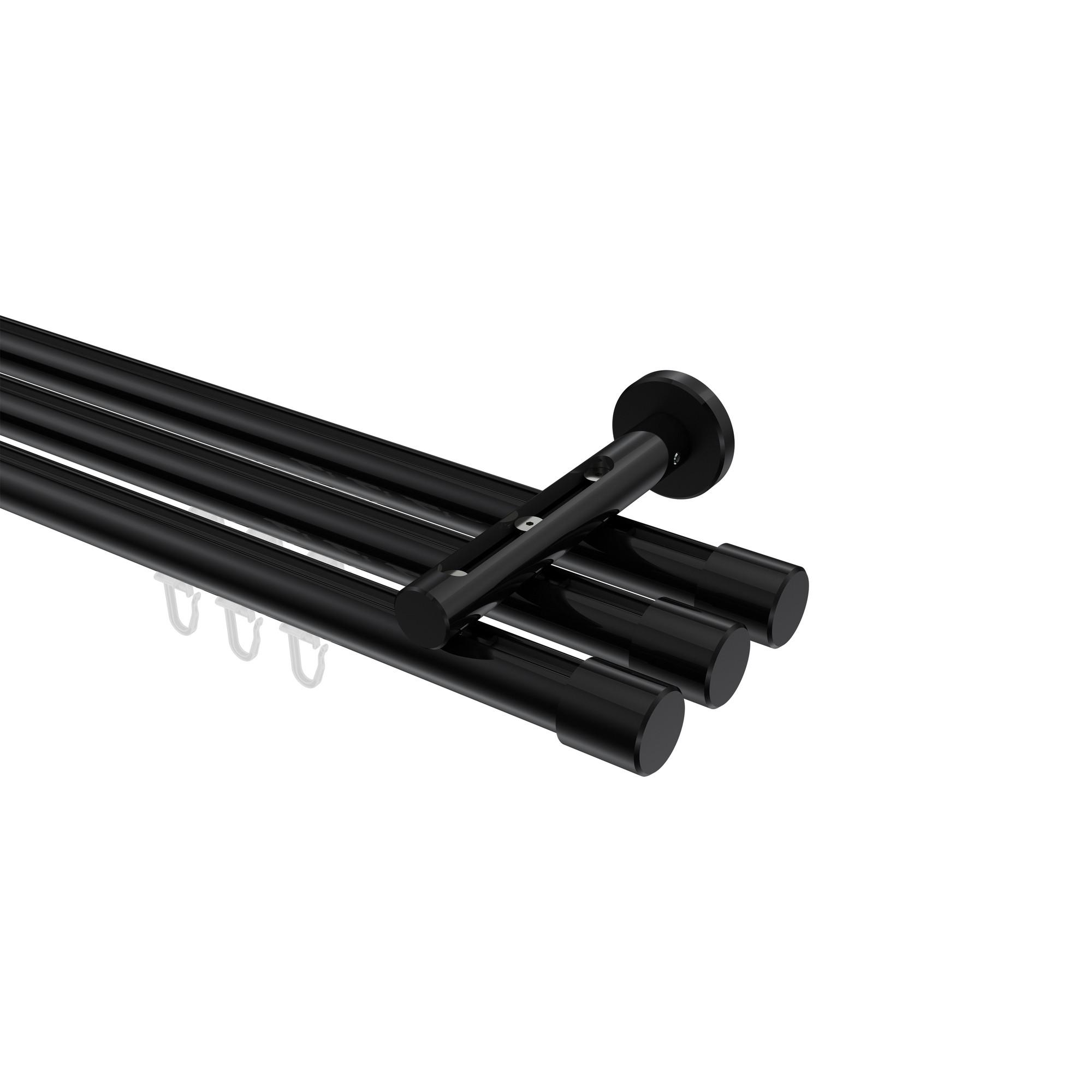 GARDINENSTANGE INNENLAUF Siteno Santo 260 cm (geteilt in 2 x 130 cm), 3-läufig, 20 mm Ø Schwarz - Schwarz, Metall (260cm) - INTERDECO