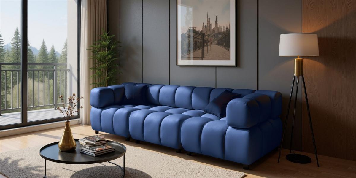SOFA 3-sitzer Flow - Blau, Holzwerkstoff/Textil (288/71/96cm) - Fun Möbel