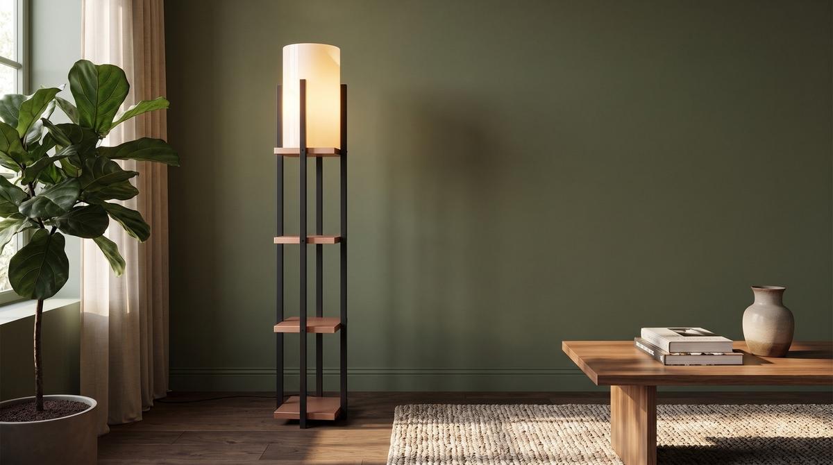 STEHLAMPE AMARIS Schwarz Holz - Schwarz, Holz (25/25/130cm) - KAWOLA