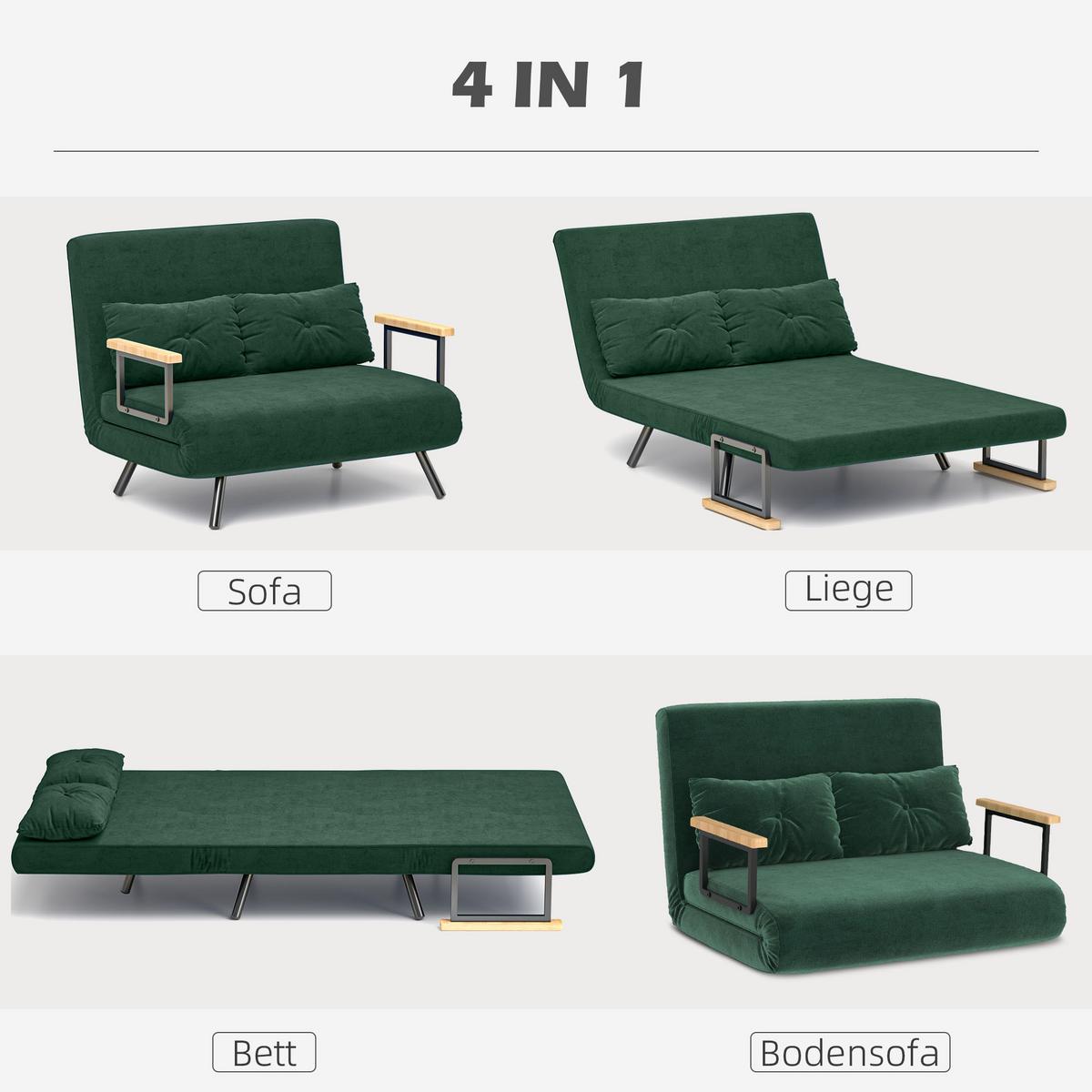 SCHLAFSOFA Schlafcouch mit Samtoptik Rückenkissen - Schwarz/Naturfarben, Holz/Textil (73/81/102cm) - HOMCOM