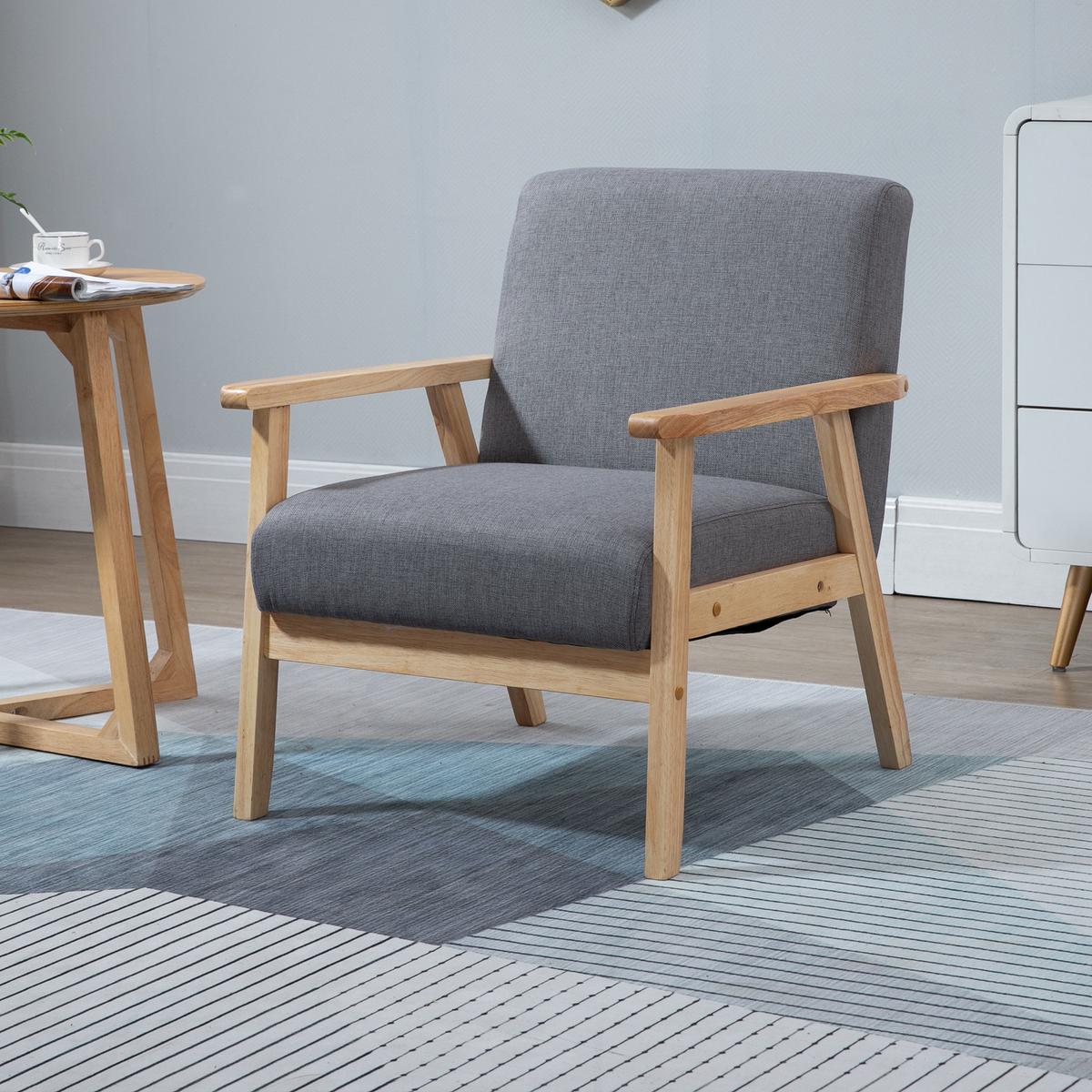 SESSEL mit Armlehnen in Leinenoptik - Grau, Textil (70/72/64cm) - HOMCOM
