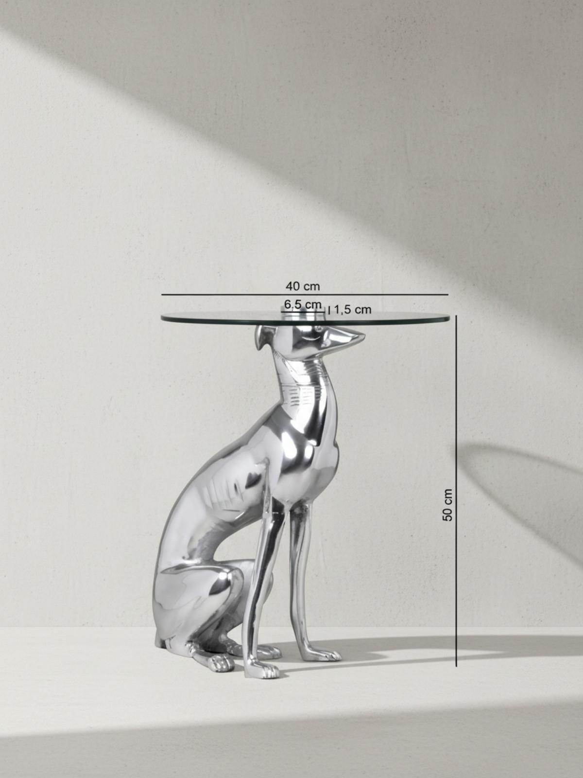 BEISTELLTISCH – Aluminium Glas Silber Skulptur Windhund 55x40 cm handgefertigt - Silberfarben, Glas/Metall (40/40/50cm) - KADIMA DESIGN