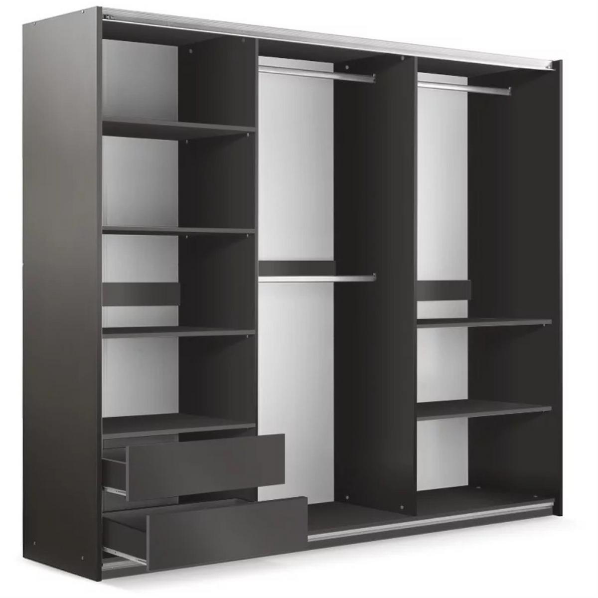 SCHWEBETÜRENSCHRANK Evia mit 2 Türen und Spiegel, 250 cm - Eiche Wotan/Schwarz, Holzwerkstoff (250/215/65cm) - Beautysofa