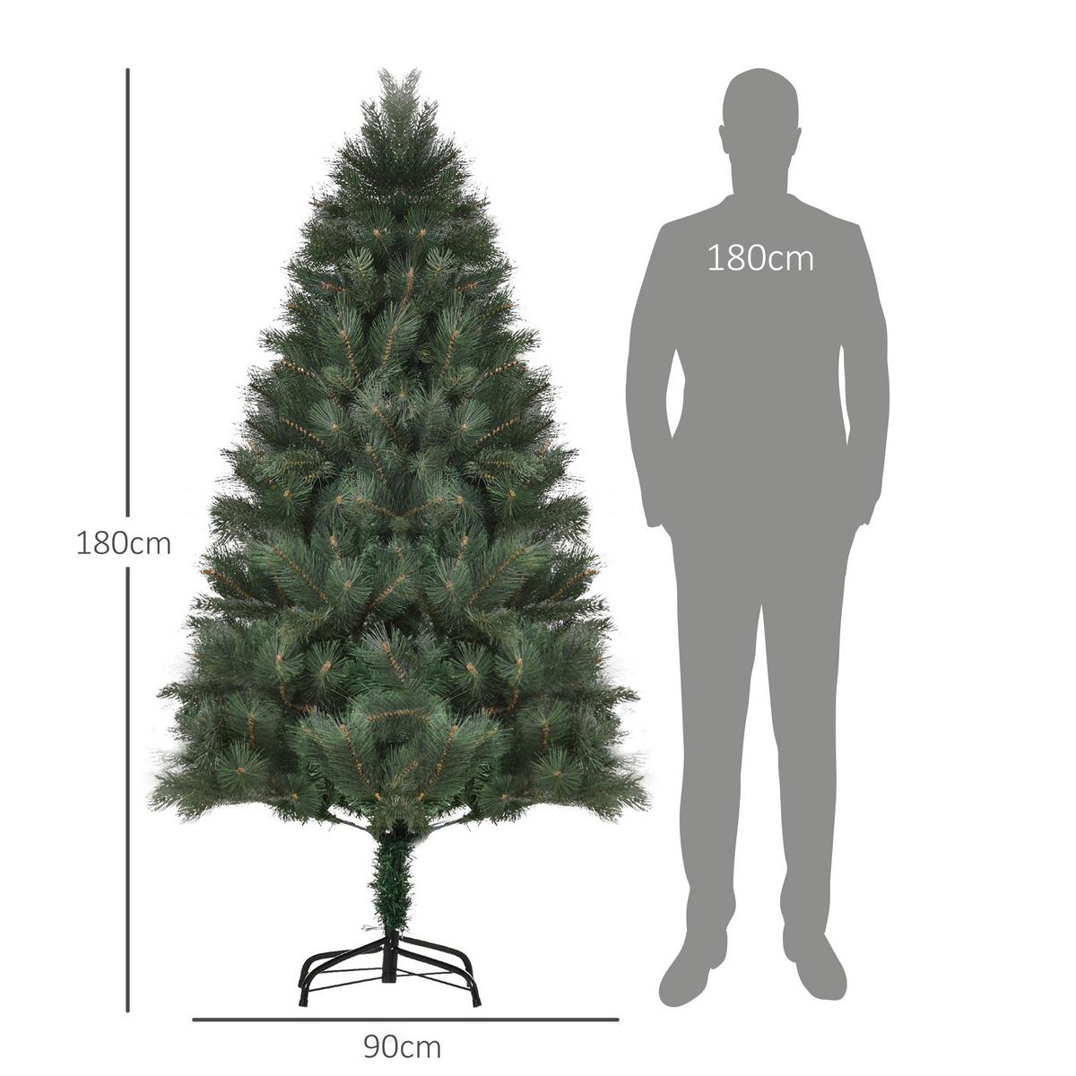 180 cm Weihnachtsbaum Künstlich Christbaum Dichte Zweige für Weihnachtsfest - Grün, Kunststoff (180cm) - HOMCOM