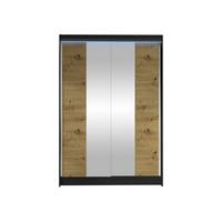 SCHWEBETÜRENSCHRANK Lino II mit RGB LED Beleuchtung - Schwarz/Eiche Artisan, Holzwerkstoff/Metall (120/200/58cm) - MIRJAN24