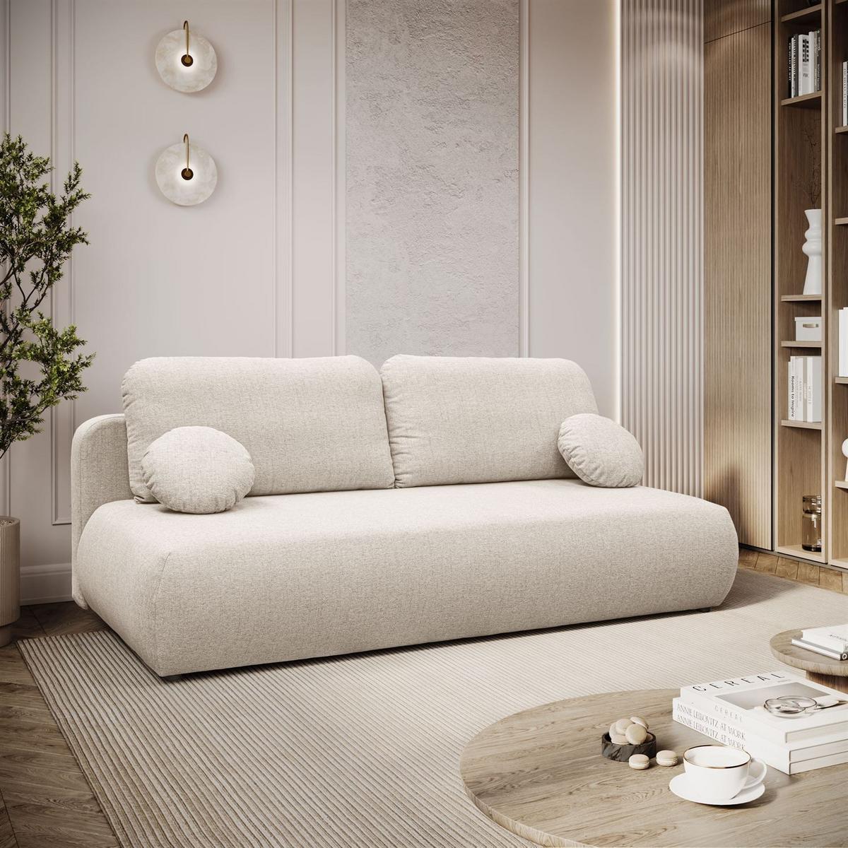 SCHLAFSOFA CLAIRE, zweisitzig, mit Schlaffunktion, Neve 03 - Creme, Textil (208/90/95cm) - Lookway
