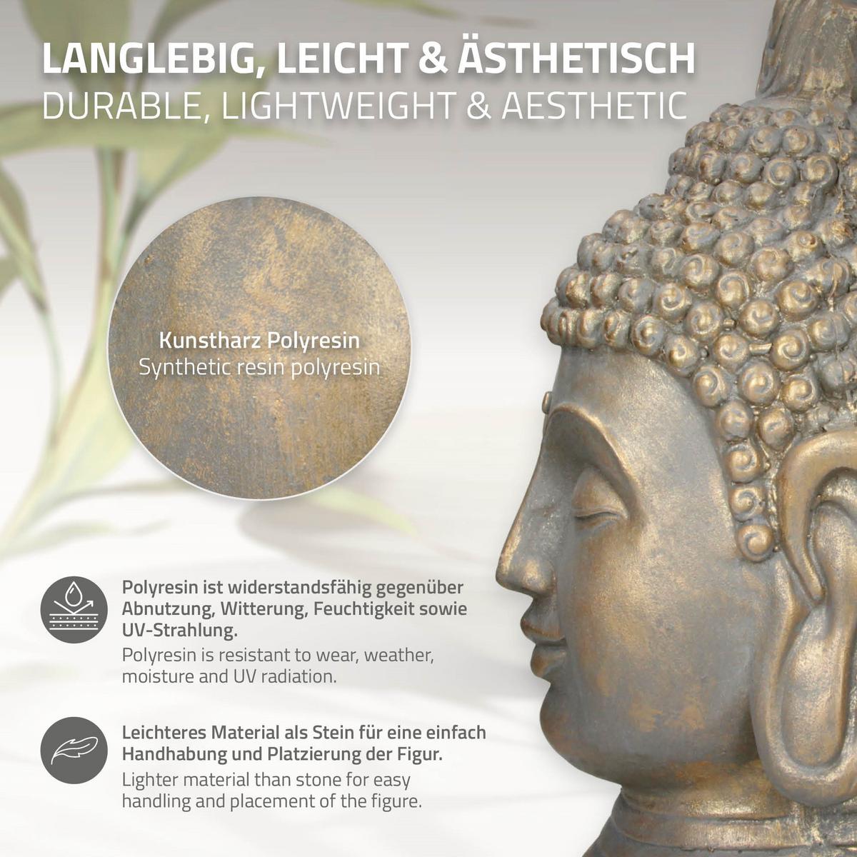 BUDDHA KOPF STATUE 53 cm Bronzeoptik aus Polyresin - Bronzefarben, Kunststoff (29/53/31cm) - ECD-Germany