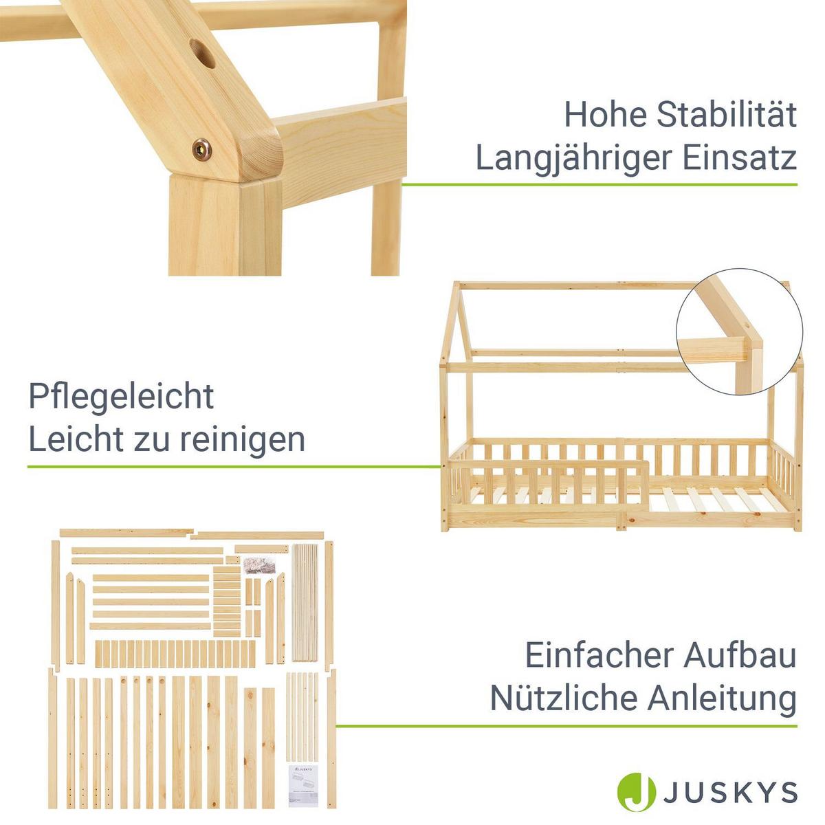KINDERBETT Marli mit Matratze natur 90x200 cm - Naturfarben, Holz (90/200cm) - Juskys