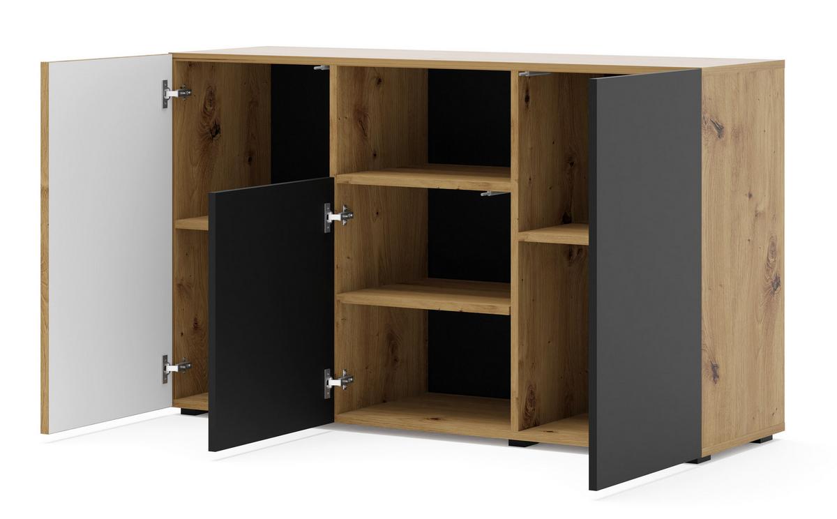 KOMMODE Artisan Eiche, Schwarz 135/82/42 - Schwarz, Holzwerkstoff (135/82/42cm) - RAUMHIRSCH FURNITURE