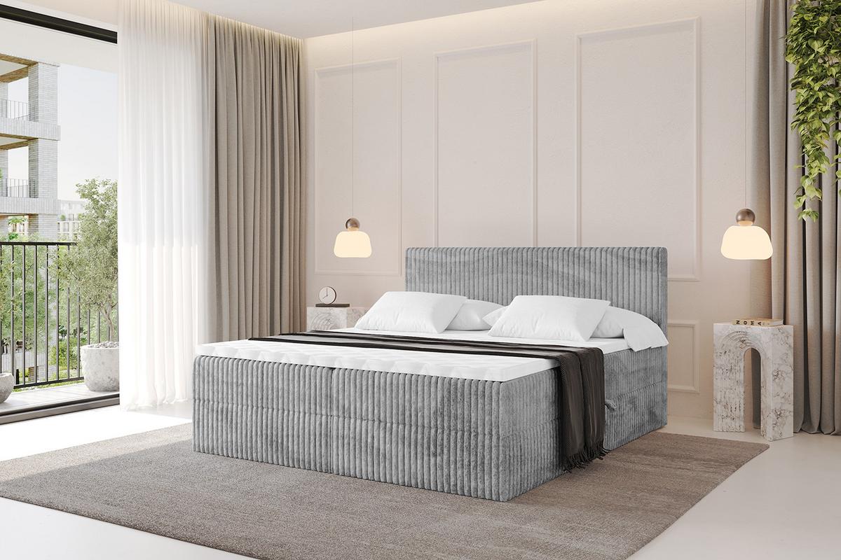 BOXBETT mit Matratze H3 und Lattenrost - TOLO - 140x200 Cord - Hellgrau - Hellgrau, Holzwerkstoff/Kunststoff (140/200cm) - ALTDECOR