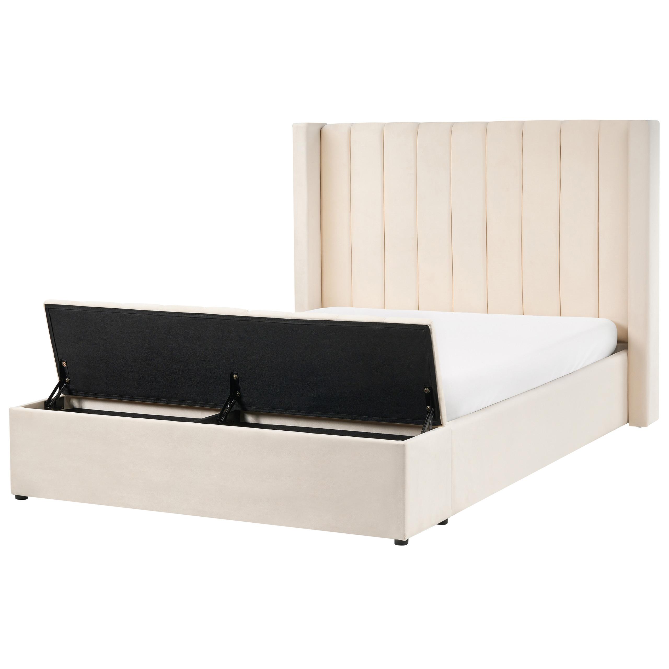 BETT mit Stauraum bank140/200 cm Samtstoff Cremeweiß Noyers - Creme, Textil (140/200cm) - Beliani