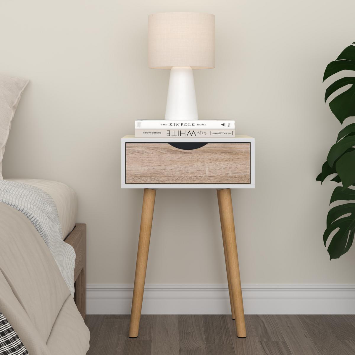 BEISTELLTISCH Östersund - Eichefarben/Weiß, Holz/Holzwerkstoff (30/40/60cm) - [en.casa]
