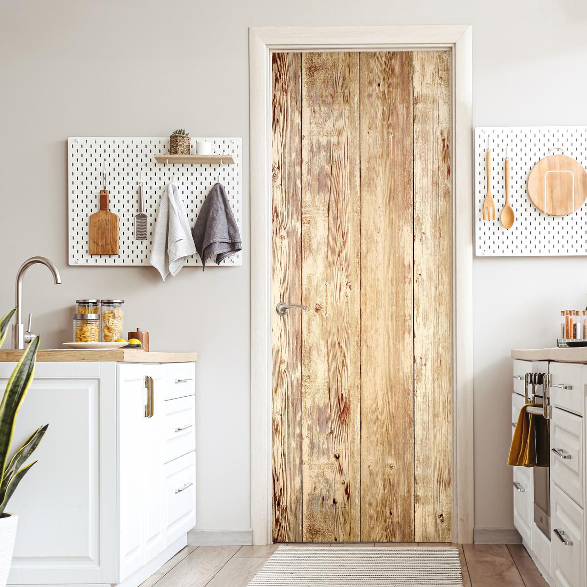 TÜRAUFKLEBER Holz - Vintage - Regal - Eiche 90x235 cm - Türtapete - Honigeiche, Kunststoff (90/0.1cm) - MuchoWow