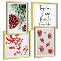 BILDER SET 4er Set - 50x50 cm & 40x60 cm Goldrahmen - Minimalismus der roten Früchte von Pflanzen - Goldfarben, Kunststoff (50/50cm) - TULUP