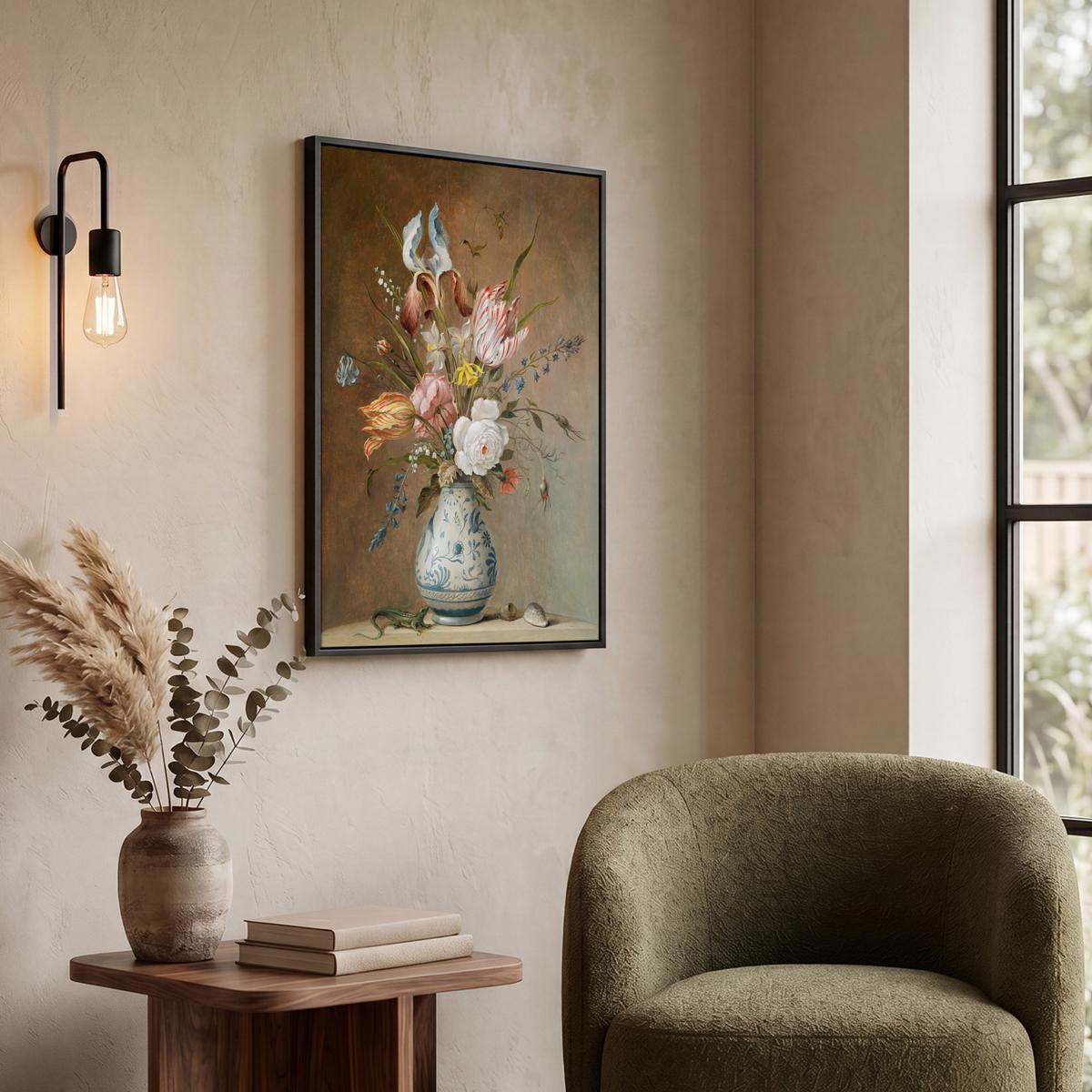 LEINWAND Bilder mit Rahmen - Alte Meister - Blumen - Balthasar van der Ast - 50x70 - Hellbraun, Textil (50/70cm) - MuchoWow