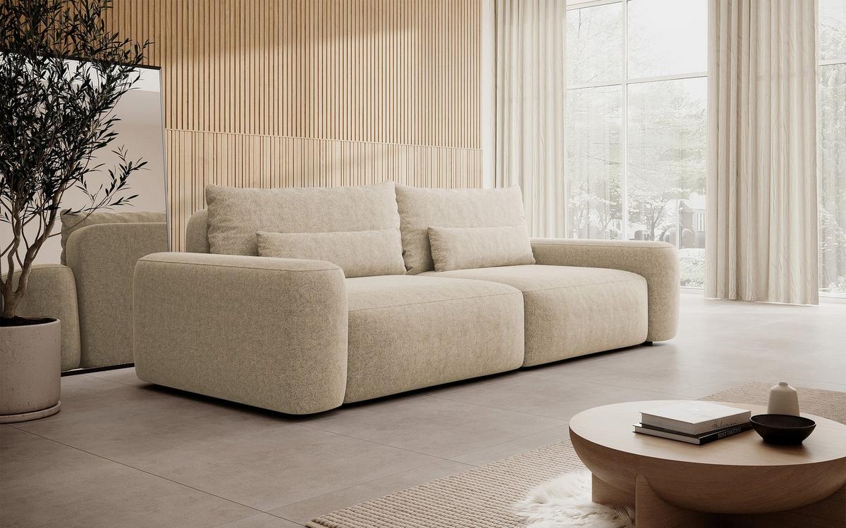 SCHLAFSOFA Carnos Beige Chenille - Beige/Schwarz, Kunststoff/Textil (257/82/105cm) - Selsey