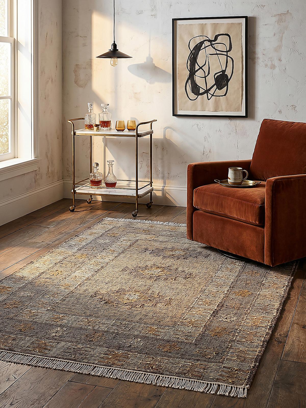 NATURTEPPICH handgewebt mit Fransen BERMEO, im Vintage-Stil, Natur, 140 x 200 cm - Beige, Textil (200/140cm) - KADIMA DESIGN