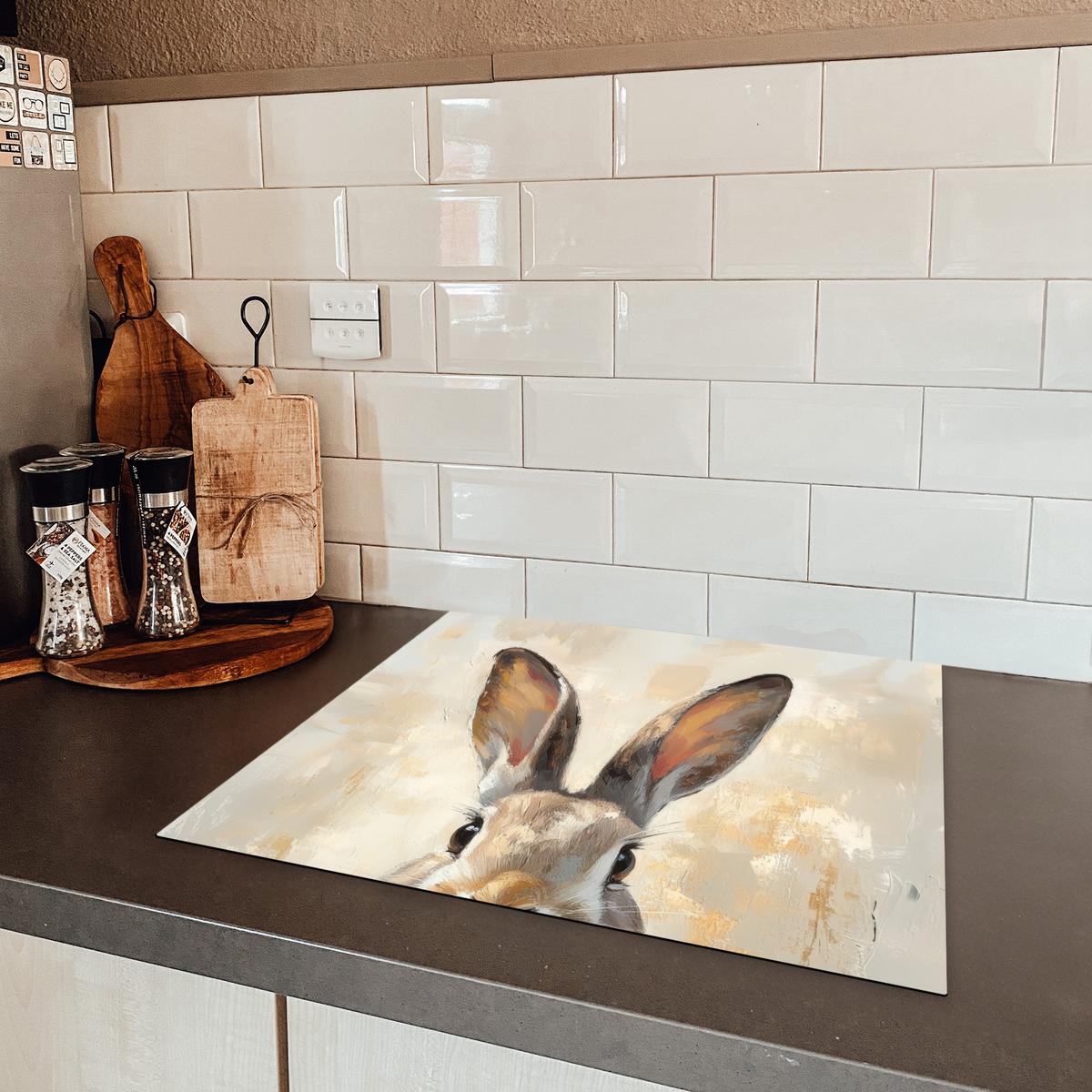 HERDABDECKPLATTE Hase - Ohren - Braun Ceranfeldabdeckung 59x52 cm - Beige, Kunststoff (59/52/0.2cm) - MuchoWow