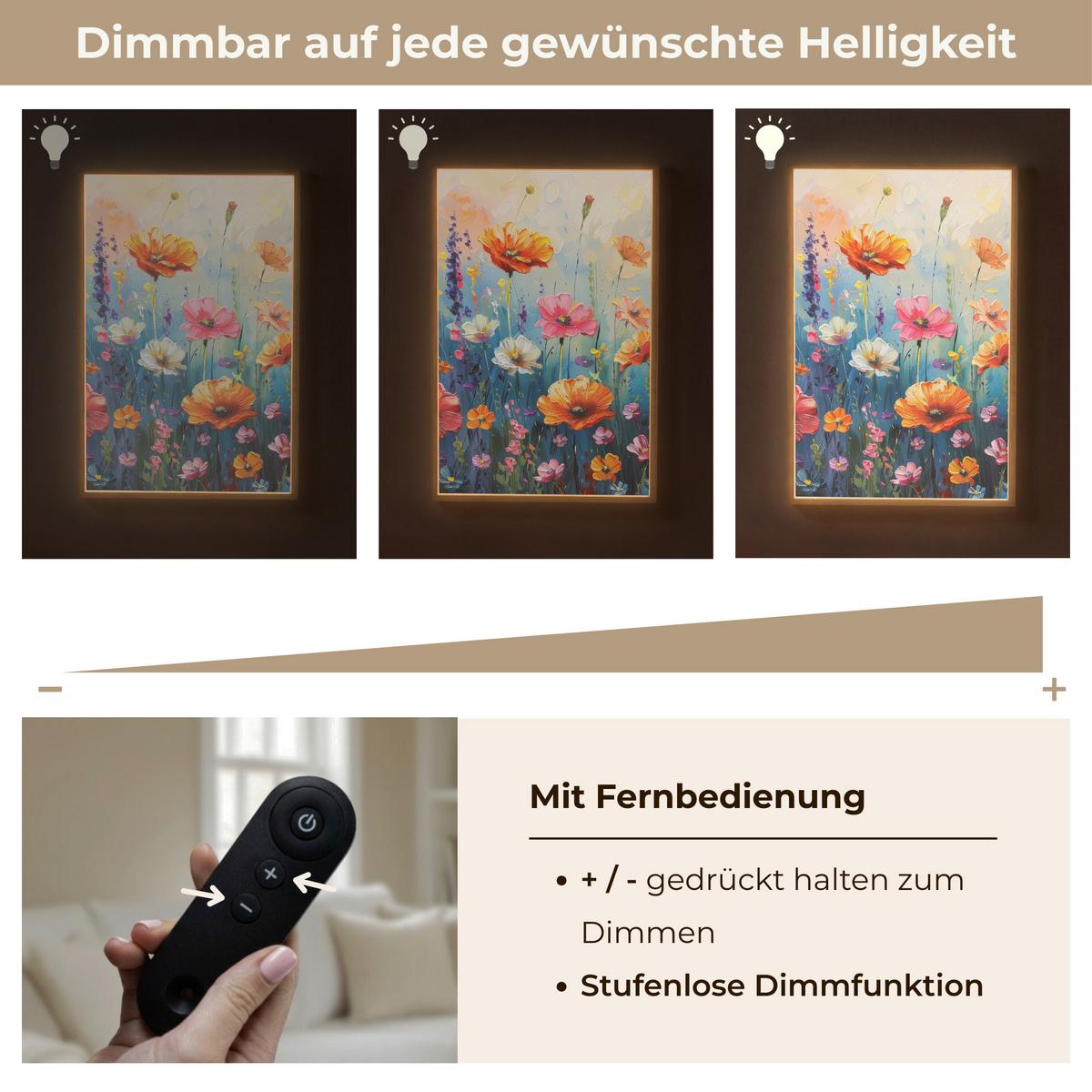 WANDLEUCHTE MIT AKKU Blumen - Natur - Aquarell - Kunst 60x90 cm - Multicolor, Holzwerkstoff (60/90/8cm) - OnlyWow