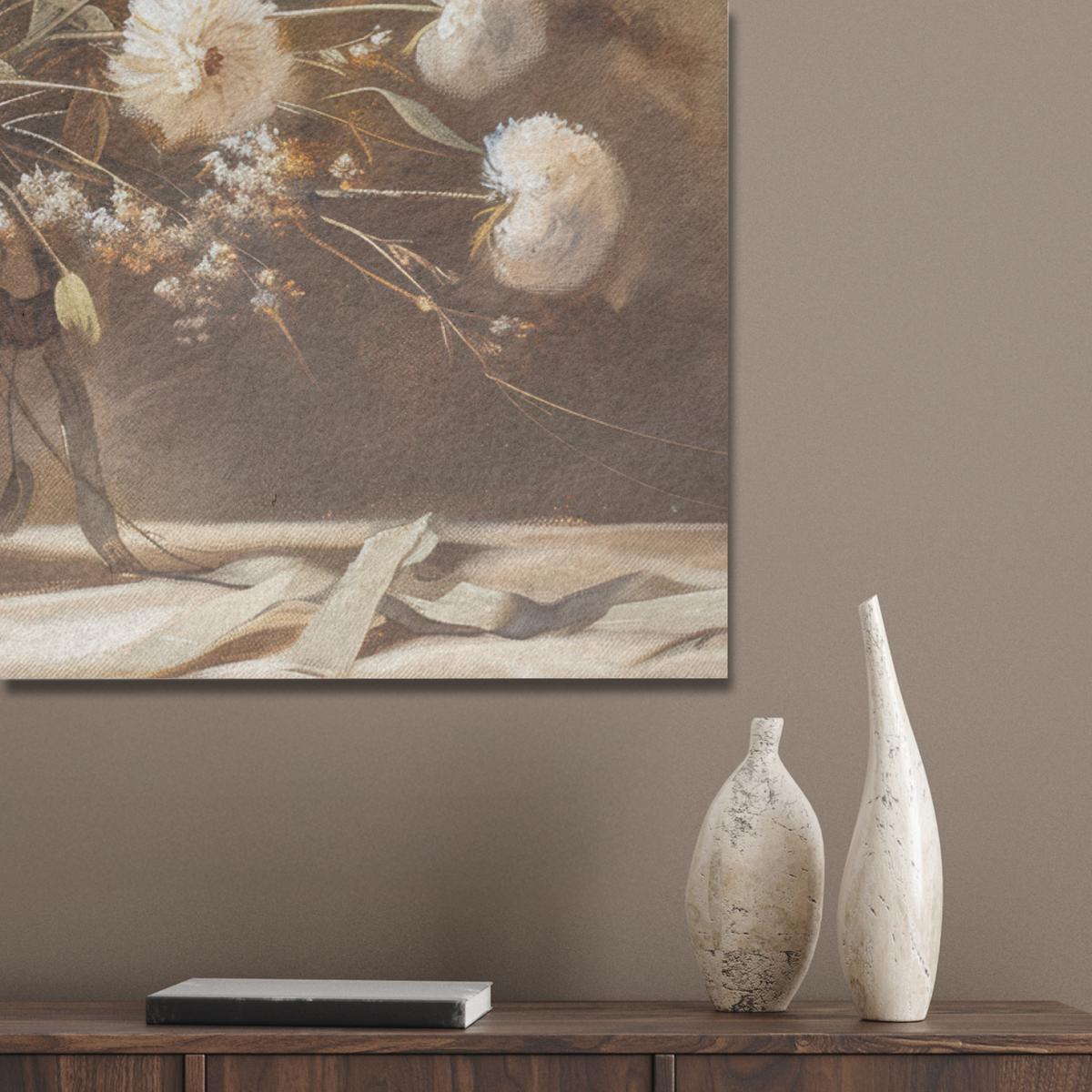 AKUSTIKBILD Blumen - Vase - Stilleben - Beige Wandbild Wohnzimmer 100x70 cm - Creme, Kunststoff (100/70/0.9cm) - MuchoWow