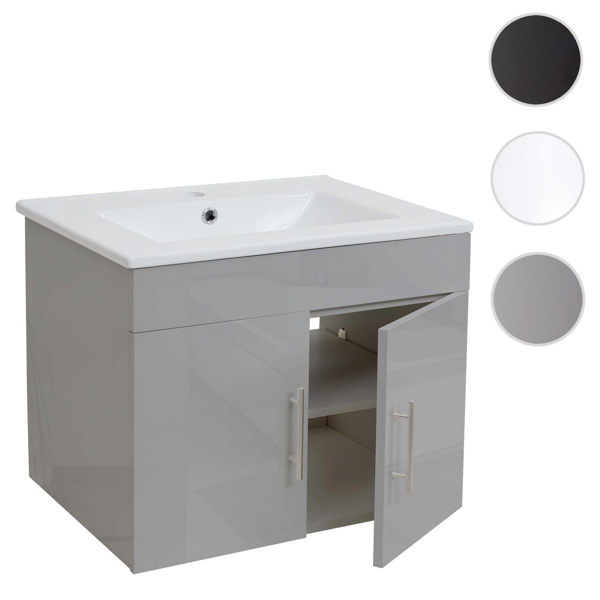 WASCHBECKEN + UNTERSCHRANK Hochglanz Hellgrau - Grau, Holzwerkstoff (61/50/48cm) - MCW