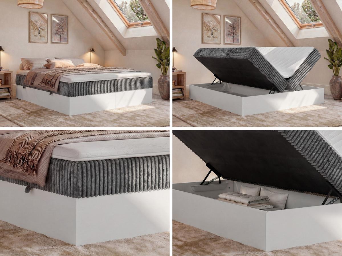 BOXBETT TRAVIT ZERO 160/200 - Grau Cord - Topper T25 - H3 - Schwarz/Grau, Kunststoff/Textil (160/200cm) - MKS