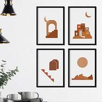 POSTER Set mit 4 Motiven nach Marokko, Braun Wüste A3 Schwarzer Rahmen - Schwarz, Papier (29.7/3cm) - Nacnic