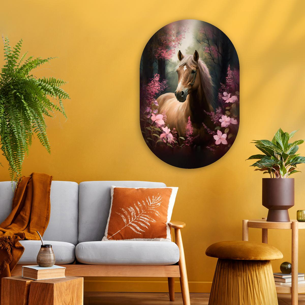 WANDBILD Pferd - Blumen - Rosa - Natur - Wald Wanddeko Schlafzimmer 60x90 cm - Altrosa, Kunststoff (60/90cm) - MuchoWow