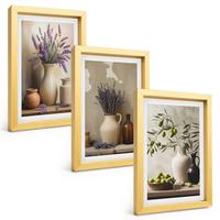 BILDER SET 3er Set - 20x30 cm Goldrahmen - Blumen in Vasen, Oliven, Dekorationen - Goldfarben, Kunststoff (20/30cm) - TULUP