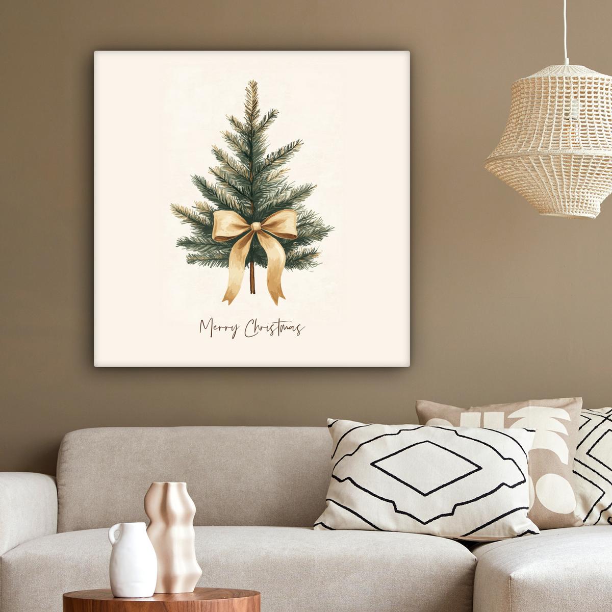 LEINWANDBILD Weihnachtsbaum - Weihnachten - Frohe Weihnachten - Beige Deko Groß 90x90 cm - Sandfarben, Textil (90/90cm) - MuchoWow