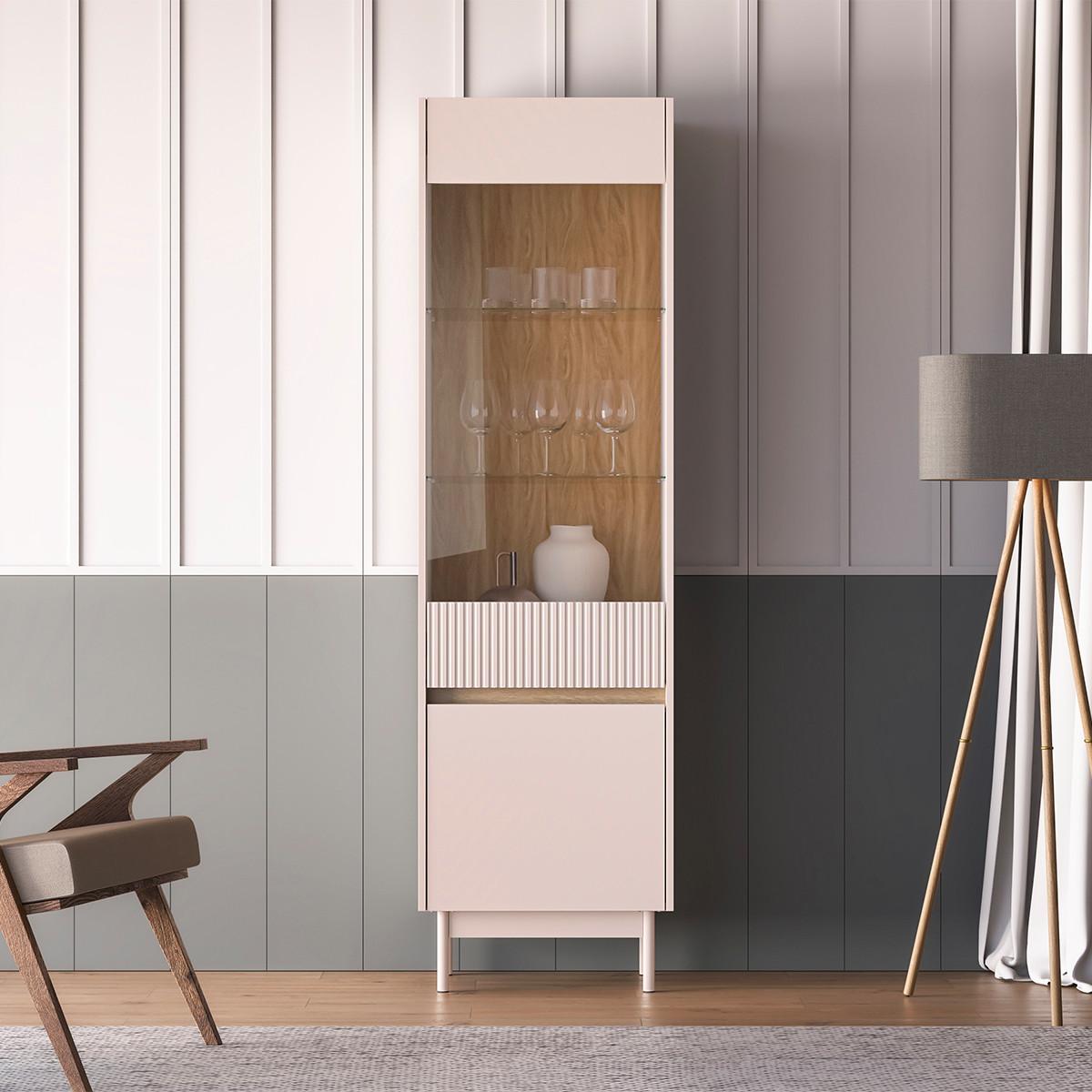 VITRINE Connie Kaschmir und Holz - Beige, Holzwerkstoff (54.9/192.8/40cm) - Petits-meubles