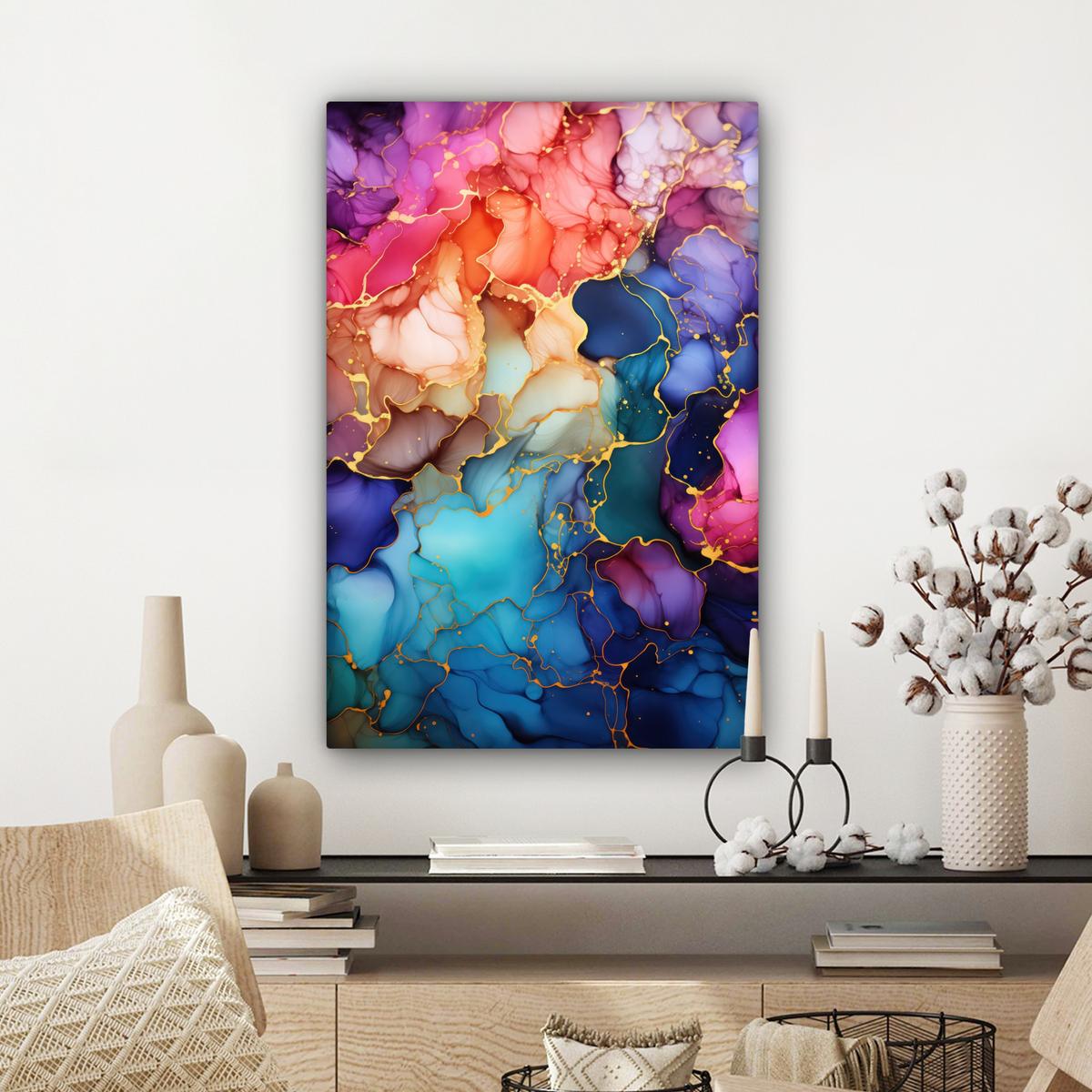 LEINWANDBILD Marmor - Bunt - Abstrakt Wanddeko Schlafzimmer 60x90 cm - Multicolor, Textil (60/90cm) - MuchoWow
