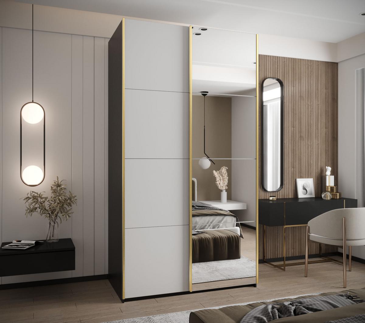 SCHWEBETÜRENSCHRANK 245,5/130/64 2-türig - Goldfarben/Schwarz, Holz/Metall (130/245/64cm) - Abiks Möbel