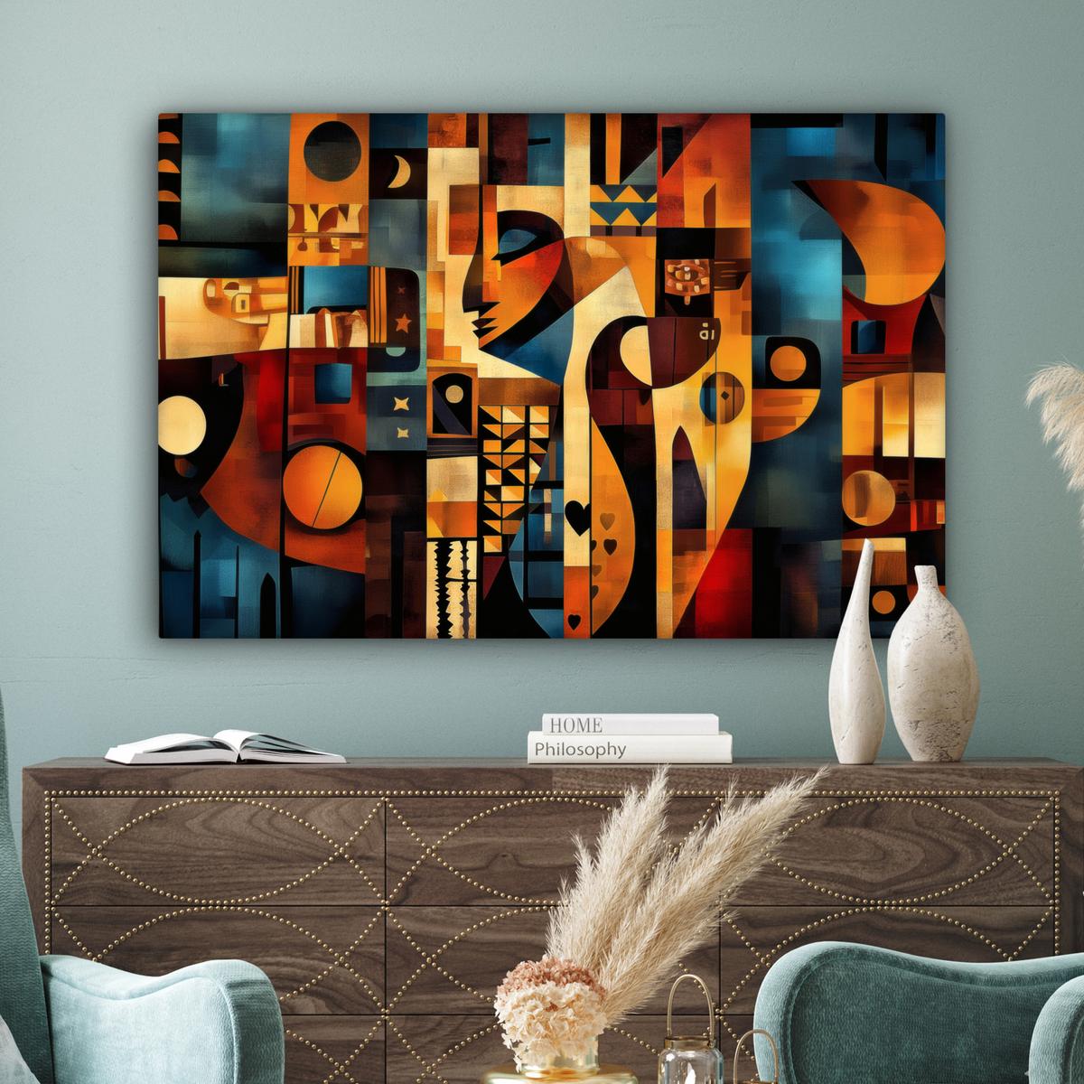 LEINWANDBILD Figuren - Abstrakt - Symbole Wohnzimmer Groß 120x80 cm - Terracotta, Textil (120/80cm) - MuchoWow