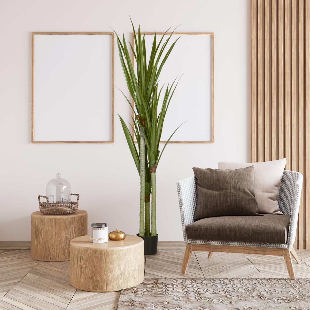 KUNSTPFLANZE Yucca 17/17/190 cm - Smaragdgrün/Schwarz, Holz/Kunststoff (190cm) - HOMCOM