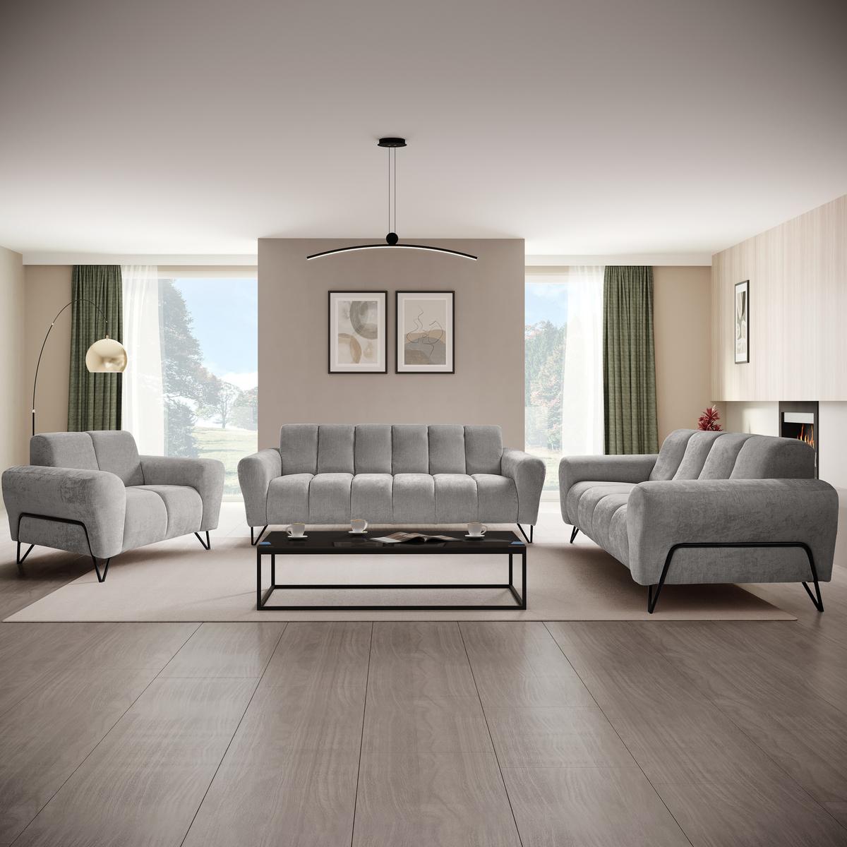 3-SITZER SOFA Volare mit Metallbeinen Hellgrau - Hellgrau/Schwarz, Textil/Metall (220/83/98cm) - Beautysofa
