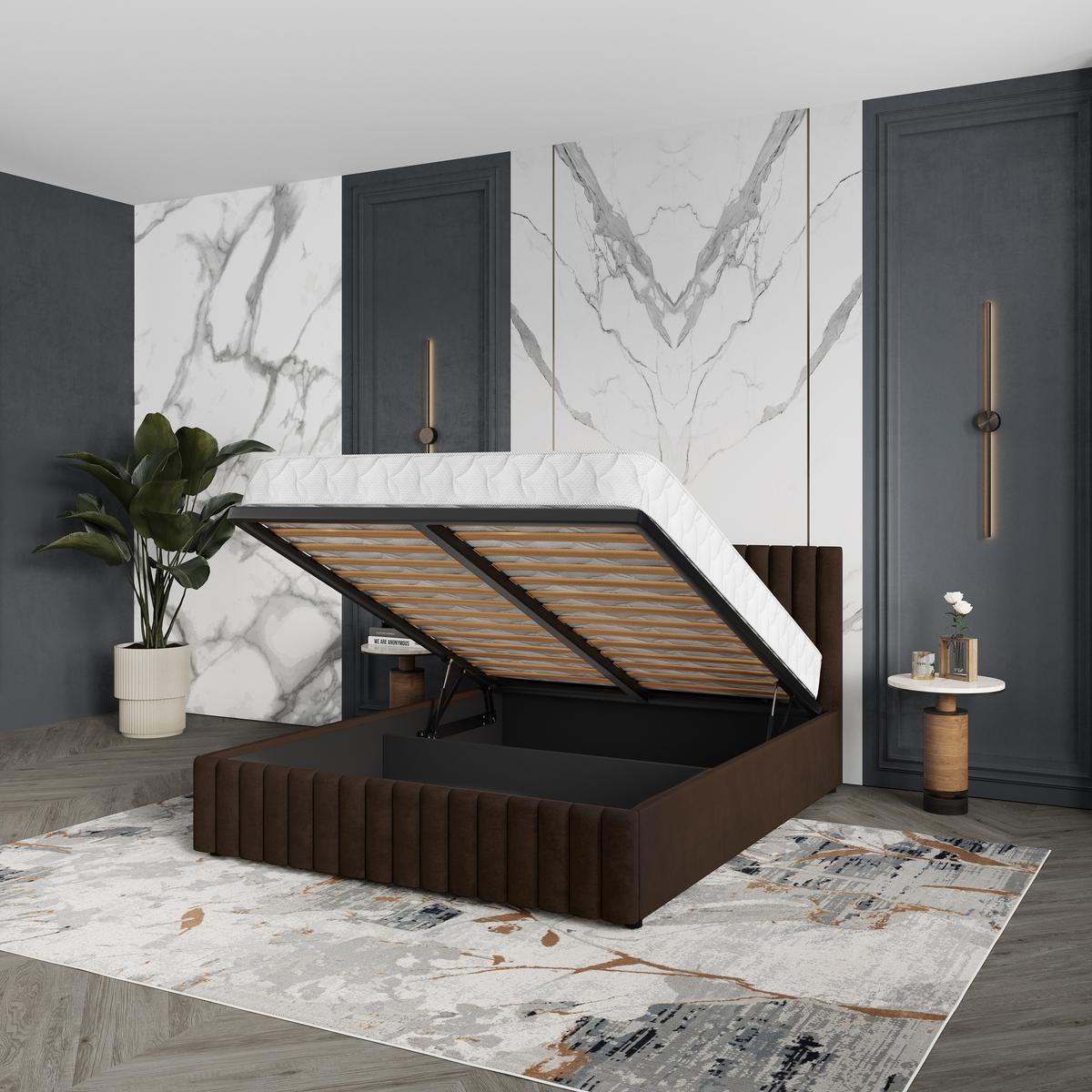 POLSTERBETT CARMIA 180x200 cm mit Bettkästen - Braun - Braun, Holz (192/200cm) - MASSENO