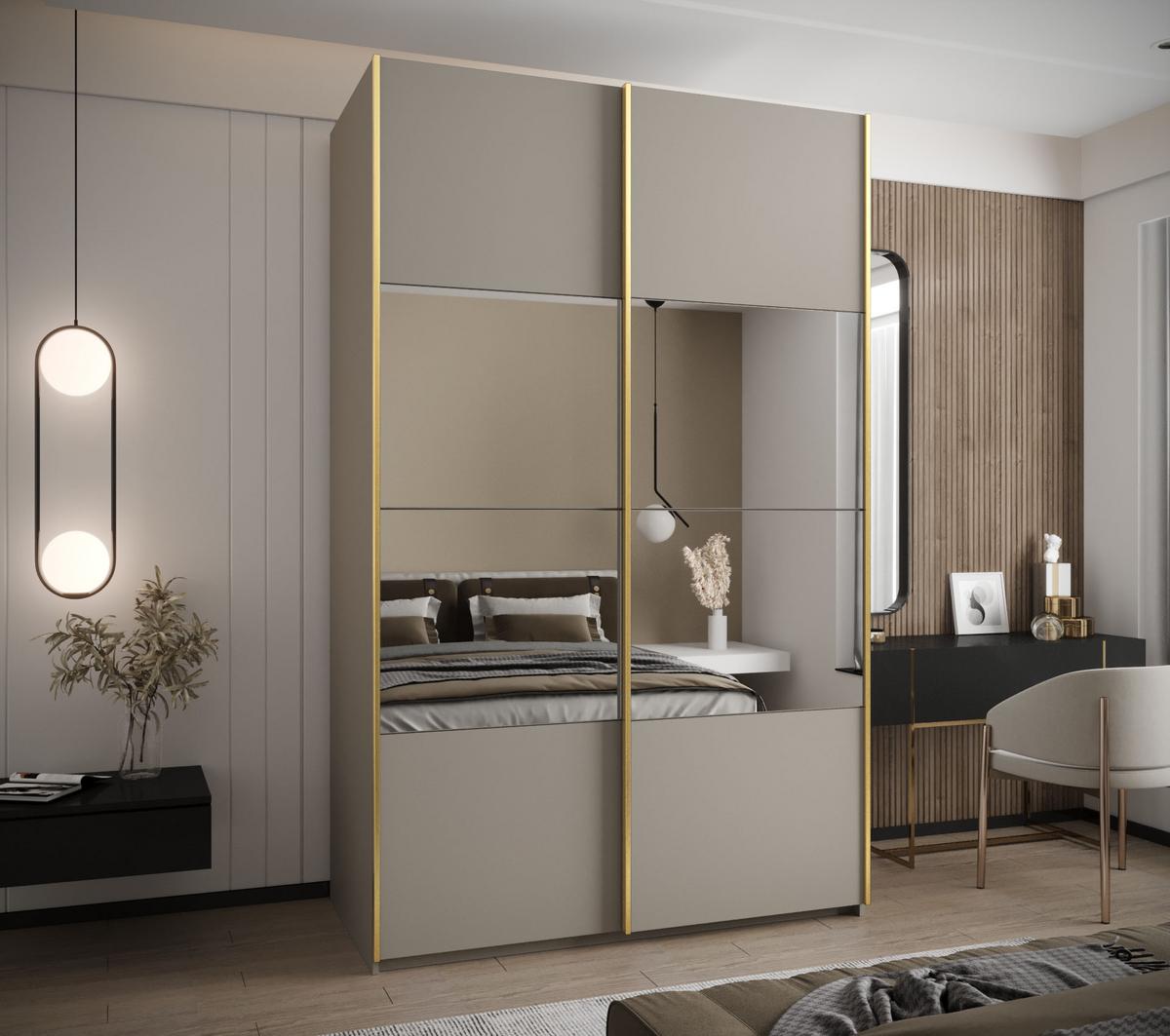 SCHWEBETÜRENSCHRANK 245,5/160/64 2-türig - Kaschmir/Goldfarben, Holz/Metall (160/245/64cm) - Abiks Möbel