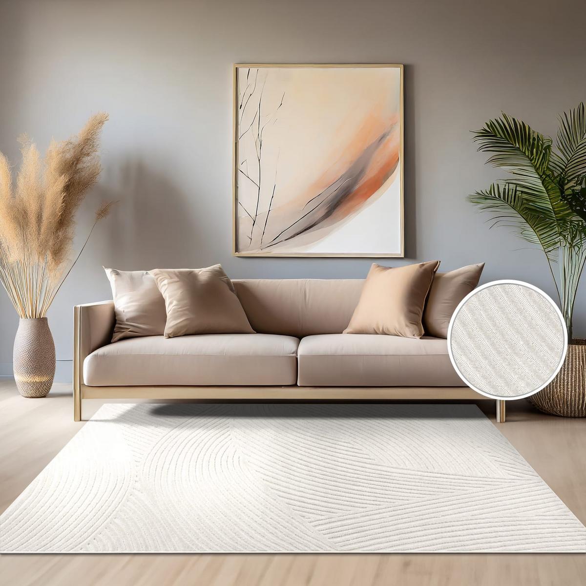 KURZFLORTEPPICH, mit Struktur, aus Polypropylen, Florhöhe 6 mm, Creme, 120 x 170 cm - Creme, Textil (170/120cm) - KADIMA DESIGN